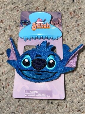 Disney Stitch Blue Plush Hair Clip with Pink Ear Accents